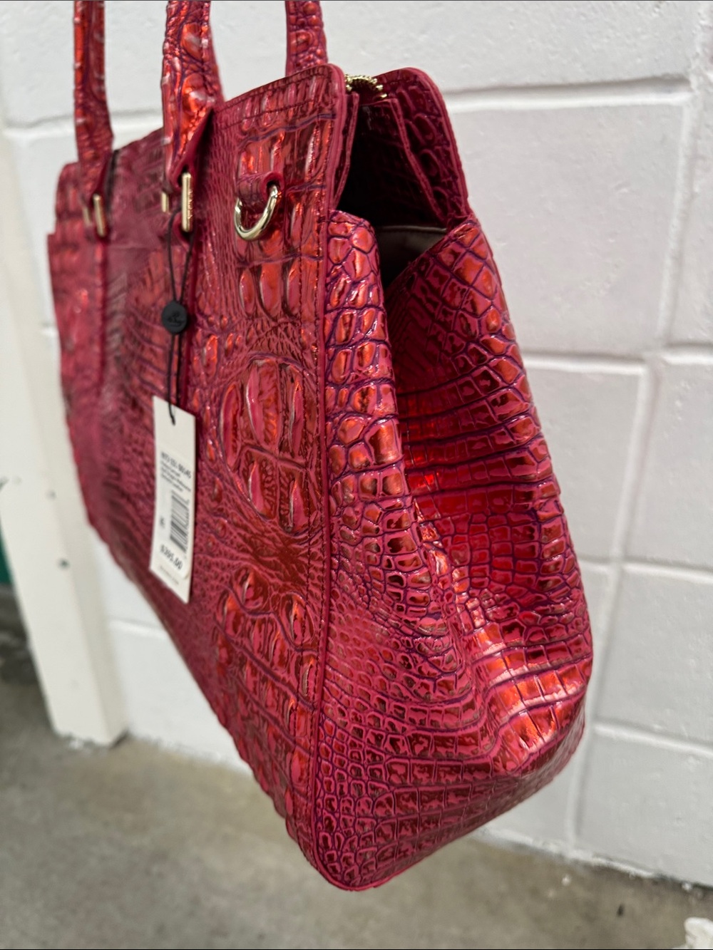 Brahmin “Finley Carryall Red Dragon” Croc-Embossed Satchel - Picture 7 of 9